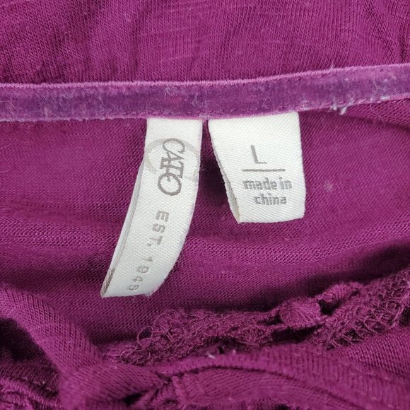 Cato Womens Burgundy 3/4 Bell Sleeve Pullover Blouse Crochet Accent Size Large - Picture 3 of 7